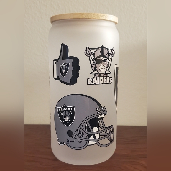 Las Vegas Raiders Frosted Glass tumbler lid reusable straw 16 oz - Picture 3 of 3